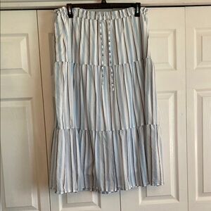 J. Crew Blue and White Smocked Tiered Midi Skirt